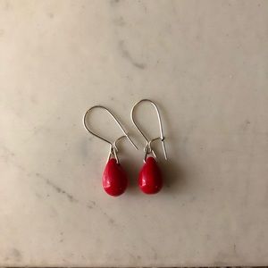 Red small teardrop drop earrings